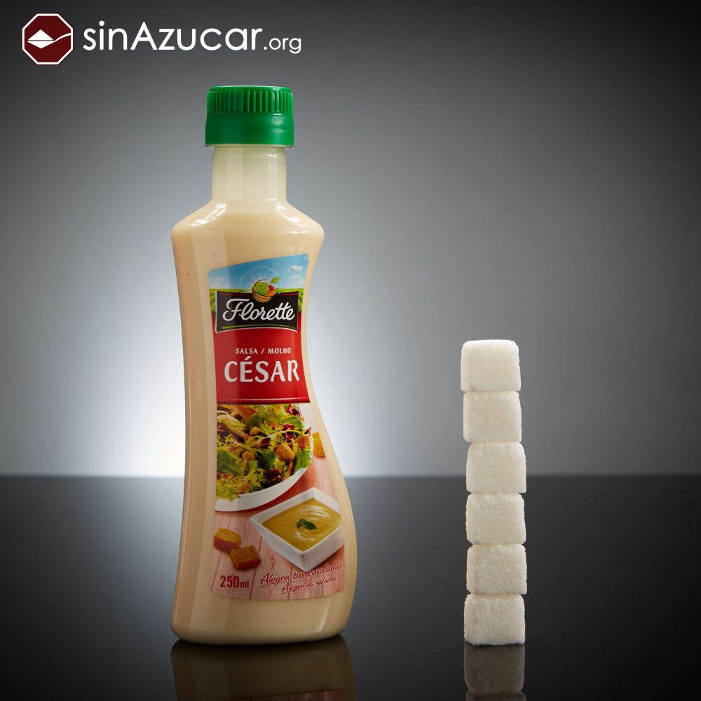 250ml de Salsa César Florette tienen 24gr de azúcar (6 terrones). ¡Cuidado con una ensalada cesar que puede llevar sorpresa!